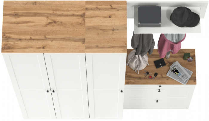 Остин Прихожая 41, цвет белый шагрень/дуб крафт золотой, ШхГхВ 200х54,3х229,6 см., универсальная сборка