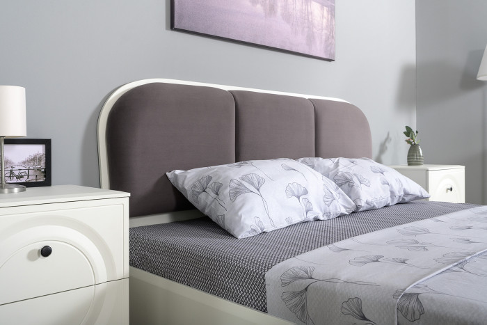 Валенсия Спальня 11.36.02 Кровать БЕЗ ортопеда, цвет ЛДСП белый шагрень/МДФ бел шагрень/ткань велутто 19, ШхГхВ 174х204х103,8 см., 1600х2000, б/м, б/о