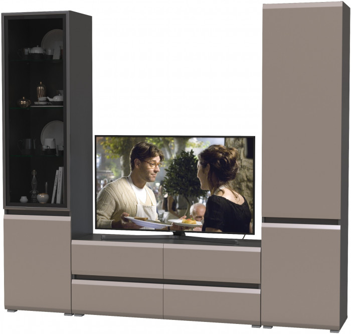 Сидней Комплектация № 013, цвет корпус: антрацит/фасады: МДФ веллюто капучино, ШхГхВ 229,9х41,3х205,2 см., ниша для ТВ 129х41х100 см., универс. сборка