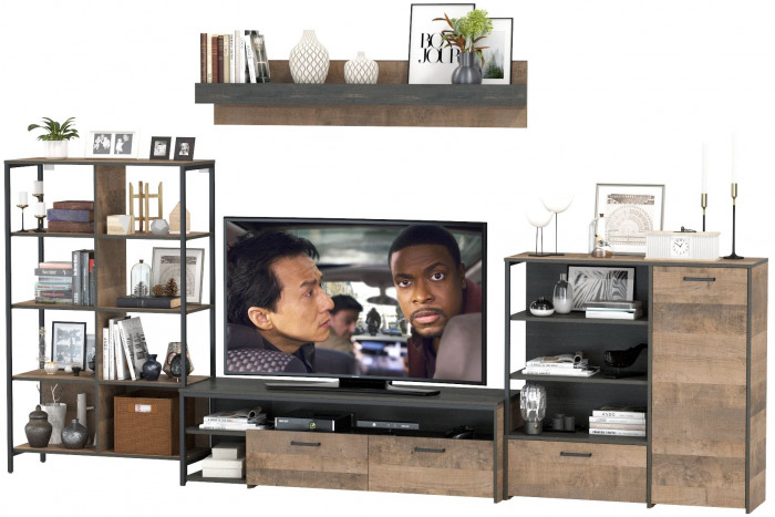 Трувор Гостиная 043, цвет дуб гранж песочный/интра, ШхГхВ 348,8х45,4х210 см., универсальная сборка