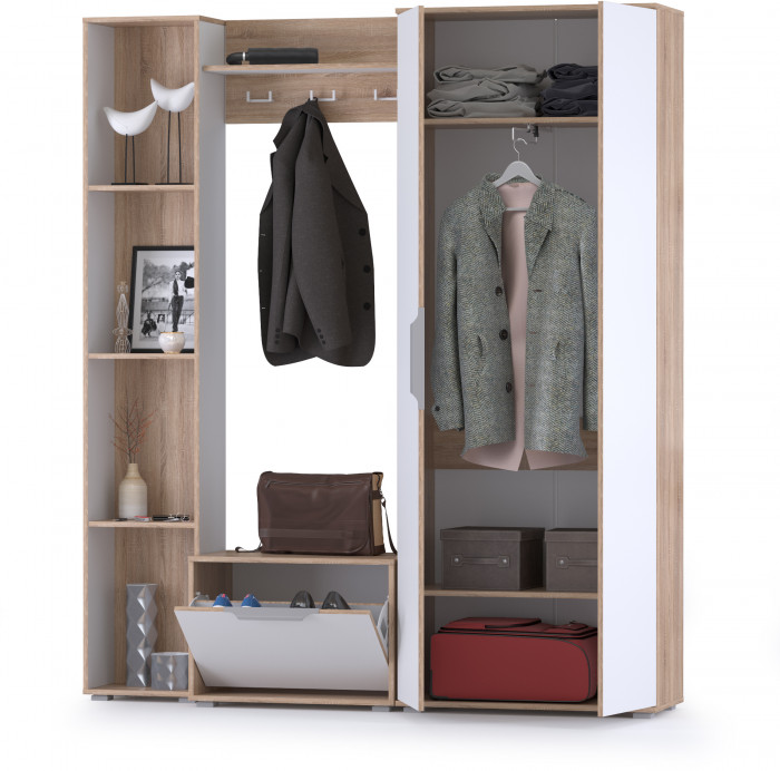 Куба Прихожая 22, цвет дуб сонома/белый премиум, ШхГхВ 182,8х38,3х210,6 см., универсальная сборка