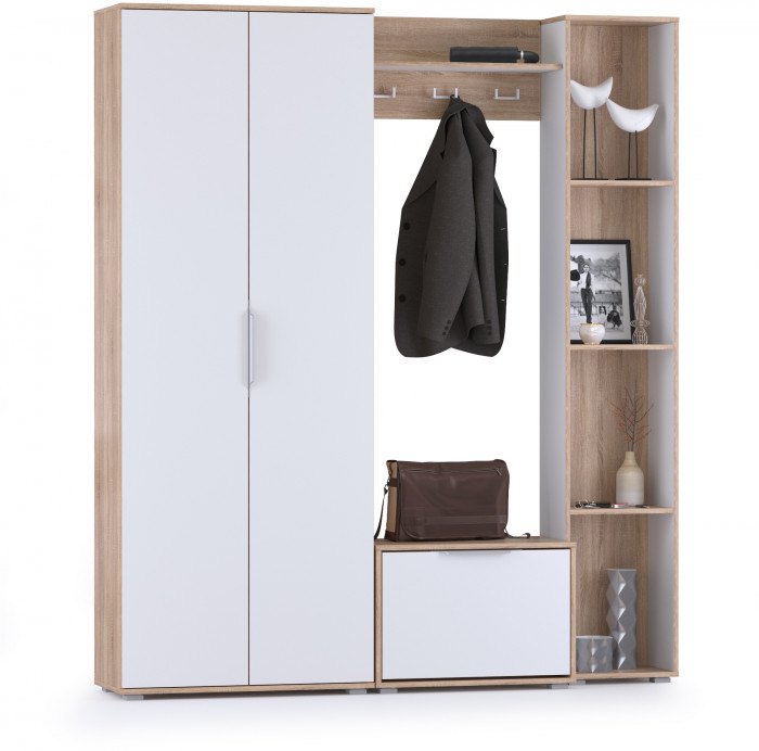 Куба Прихожая 22, цвет дуб сонома/белый премиум, ШхГхВ 182,8х38,3х210,6 см., универсальная сборка