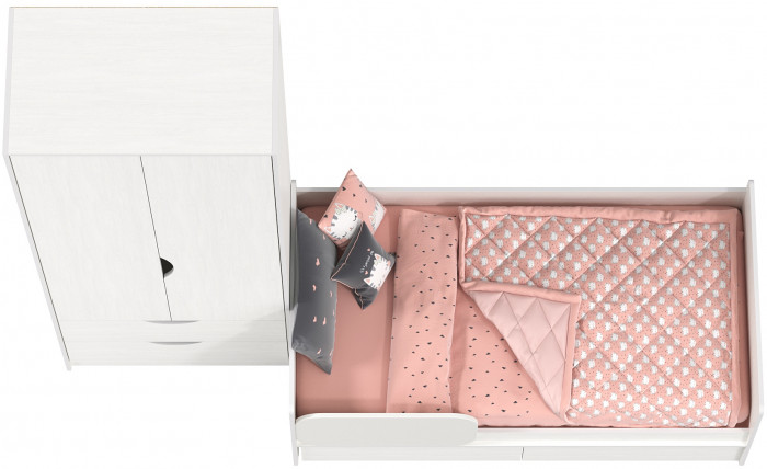 КР100 Уна 11.22 Кровать с ящиками + 13.327 Шкаф для одежды, цвет белый(структура Поры дерева), сп. м. 800х1600 мм., б/м, основание есть