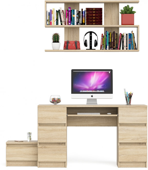 Мори Стол компьютерный МС-2 + Тумба ТМП400.1 + Полка 1200, цвет дуб сонома, ШхГхВ 175,8х50х209,6 см., универсальная сборка