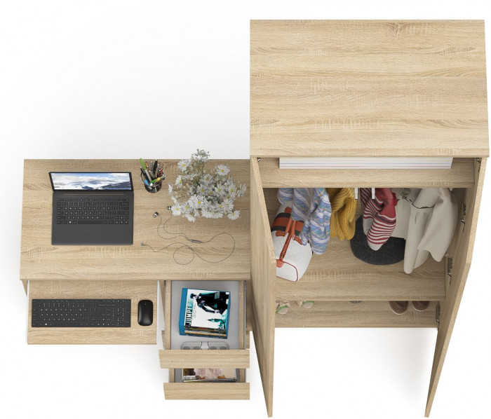 Мори Стол компьютерный МС-6 правый + Шкаф МШ800.1, цвет дуб сонома, ШхГхВ 170,4х50,4х209,6 см., выдвижные ящики справа, НЕ универсальная сборка