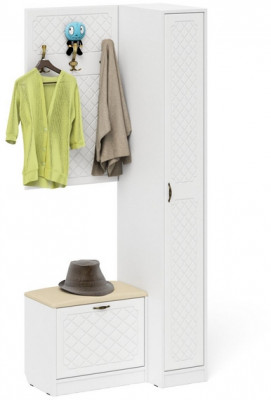 Прихожая П-6 Компоновка № 41, белая шагрень/фасады МДФ белое дерево фрезеровка ромб