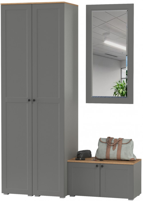 Остин Прихожая 36, цвет серый графит/дуб крафт золотой, ШхГхВ 160х54,3х229,6 см., универсальная сборка