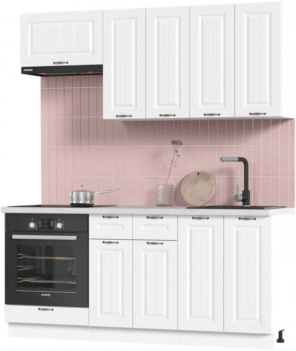 Кухня Мария 1,8 м белый/белый (столешница мрамор лацио белый)