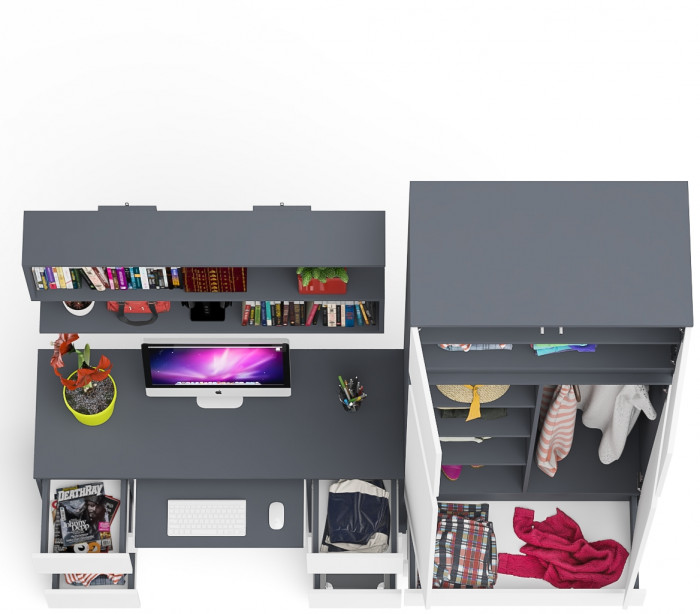 Мори компьютерный стол МС-2 + Шкаф МШ900.1 + Антресоль МА900.1 + Полка 1200, графит/белый