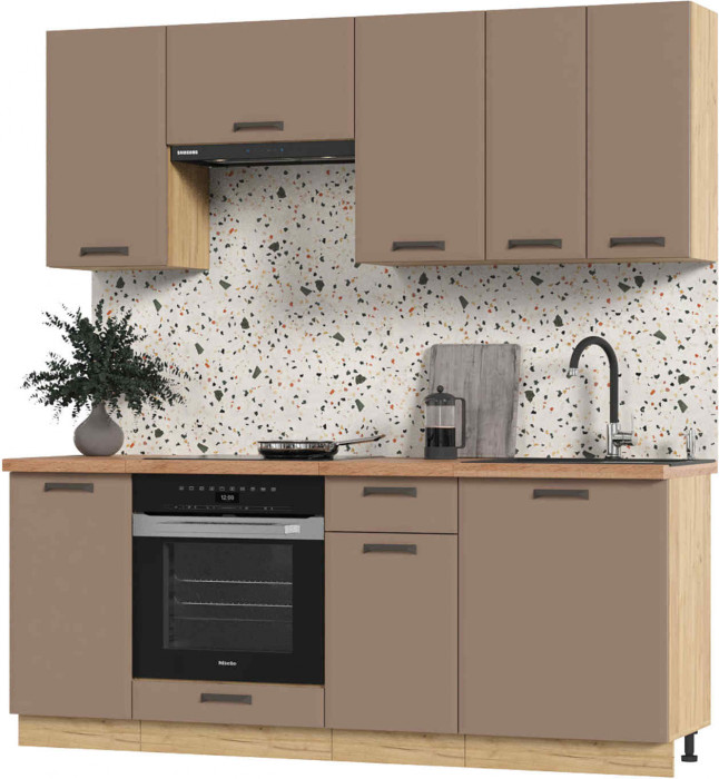 Кухня Призма 2,0 м дуб крафт золото/мокко суперматовый (столешница -дуб вотан)