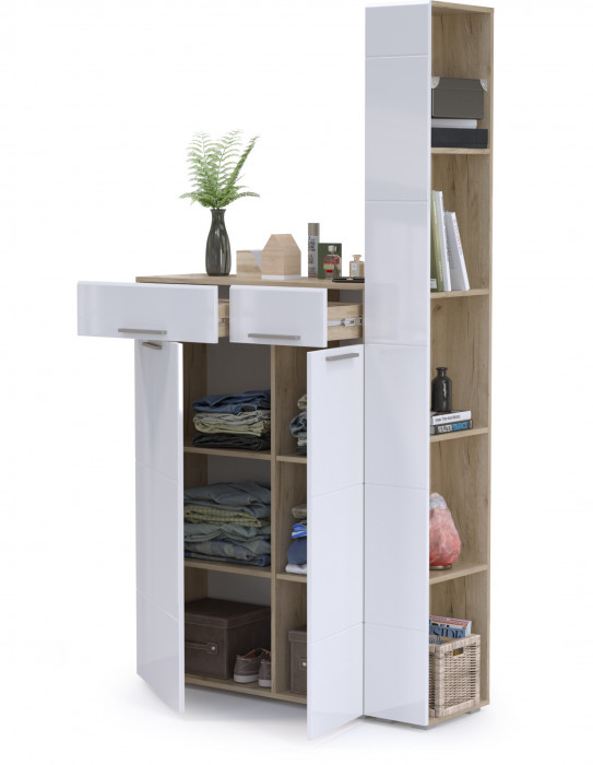 Лайн Прихожая № 14, дуб крафт серый/фасады МДФ белый глянец