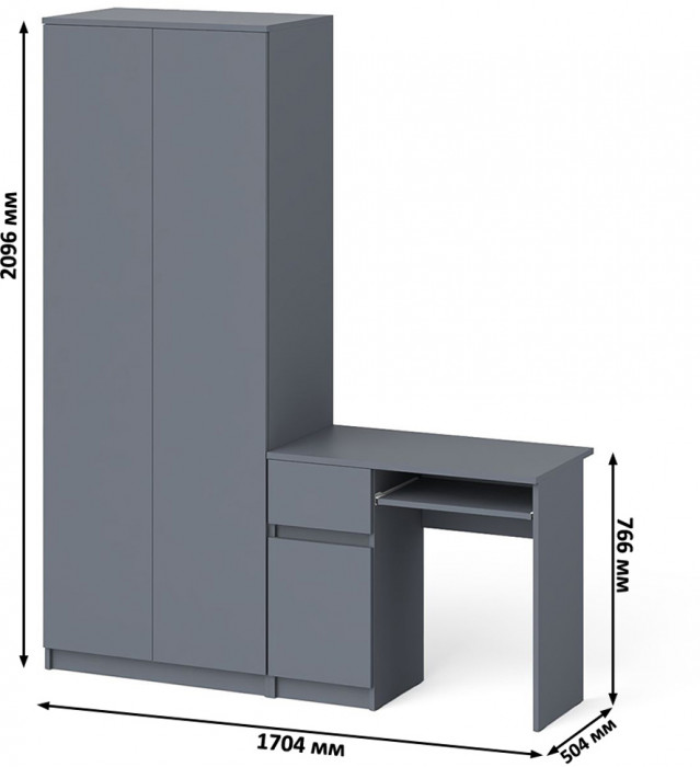 Мори компьютерный стол МС-1 левый + Шкаф МШ800.1, графит