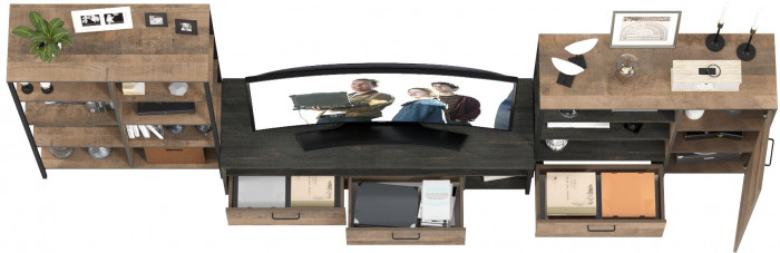 Трувор Гостиная 044, цвет дуб гранж песочный/интра, ШхГхВ 348,8х45,4х146 см., универсальная сборка