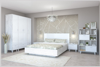 Модульная спальня Эго, композиция 2 (Белый глянец/Бетон Светлый)