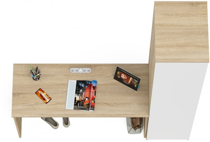 Мори Стол письменный МСП1200.1 + Пенал МШ400.1, цвет дуб сонома/белый, ШхГхВ 160,8х50,4х209,6 см., универсальная сборка