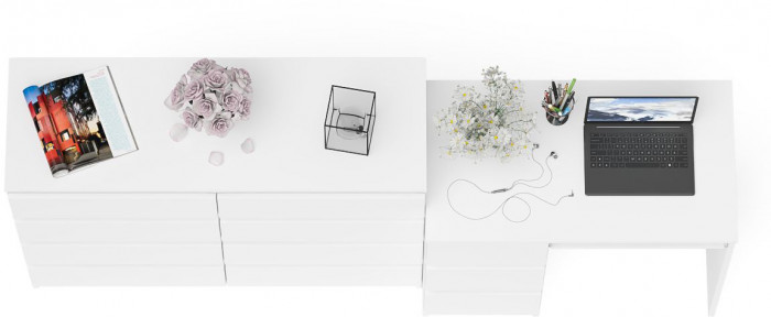 Мори Стол компьютерный МС-6 левый + Комод МК1200.8, цвет белый, ШхГхВ 210,4х50х94 см., выдвижные ящики слева, НЕ универсальная сборка