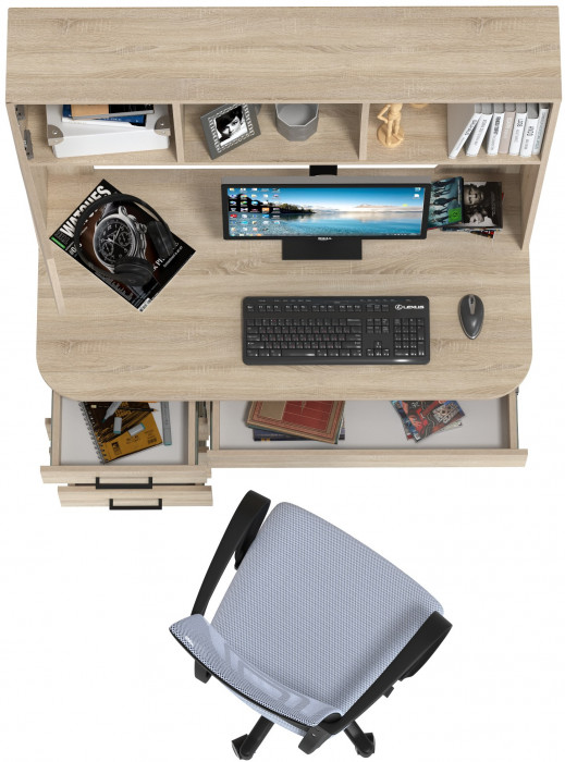 Стол 6-0606 Сигма + кресло 103 серое, цвет дуб сонома, ШхГхВ 120,5х60,5х166 см., НЕ универсальная сборка