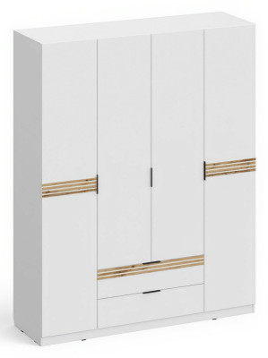 Шкаф 4-х створчатый с ящиками и зеркалом ШК-4114, Белый/Профиль МДФ Дуб вотан