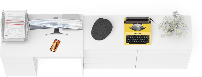 Мори Стол компьютерный МС-1 левый + Комод МК1200.6, цвет белый, ШхГхВ 210,4х50х76,6 см., выдвижной ящик слева, НЕ универсальная сборка