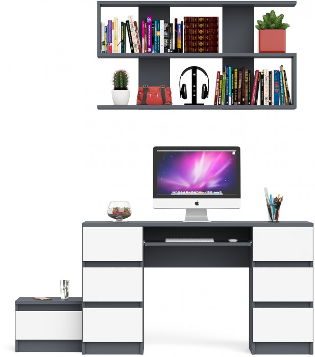 Мори компьютерный стол МС-2 + Тумба ТМП400.1 + Полка 1200, графит/белый