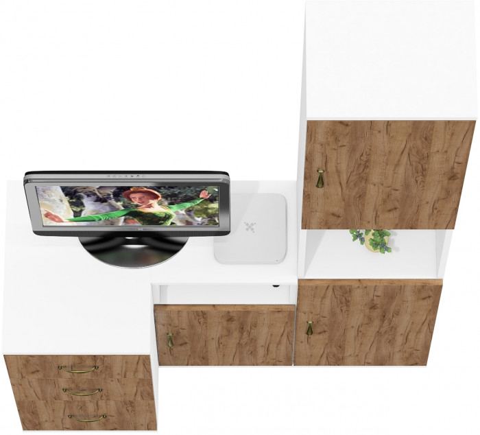 Лидер-8 Пенал + Тумба МД 3.16 + Тумба МД 3.19, цвет белый шагрень/крафт золото, ШхГхВ 120х50х190 см., универсальная сборка