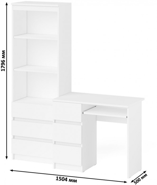 Мори Стол компьютерный МС-6 левый + Стеллаж МСТ600.3, цвет белый, ШхГхВ 150,4х50х179,6 см., выдвижные ящики слева, НЕ универсальная сборка