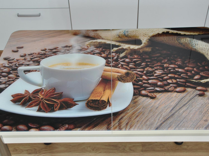 Нью йорк фотопечать стол обеденный раздвижной / чашка кофе/дуб молочный/хром