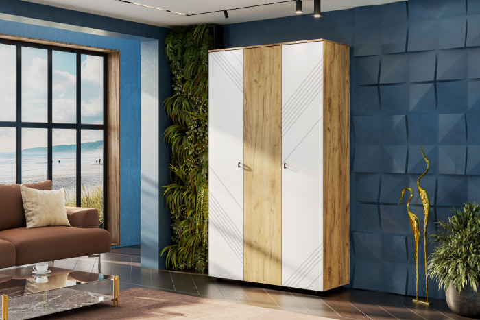 Шкаф трехстворчатый Байкал, Дуб Золотой, Белый матовый