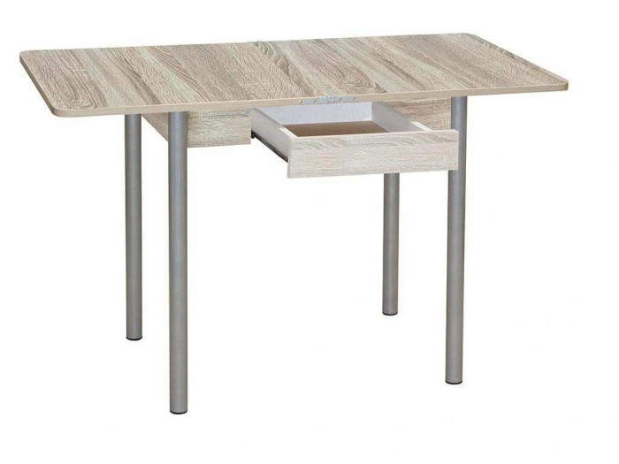 Эко 80х60 стол обеденный раскладной с ящиком / Дуб сонома/металлик