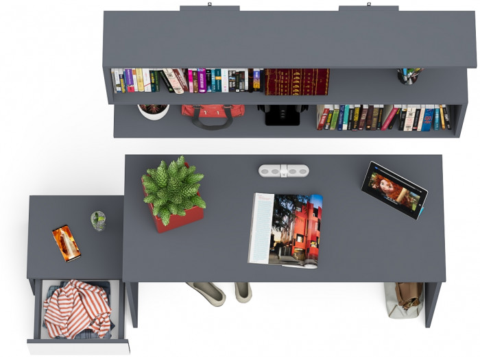 Мори Стол письменный МСП1200.1 + Тумба ТМП400.1 + Полка 1200, цвет графит/белый, ШхГхВ 160,8х50х209,6 см., универсальная сборка