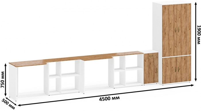 Лидер-8 Стол + Стол + Шкаф МД 19Б + Тумба МД 3.15, белый шагрень/крафт золото