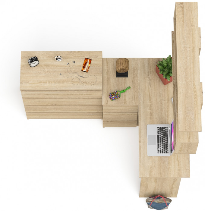 Мори компьютерный стол МС-16 левый + Комод МК800.4 + Полка 1200, дуб сонома