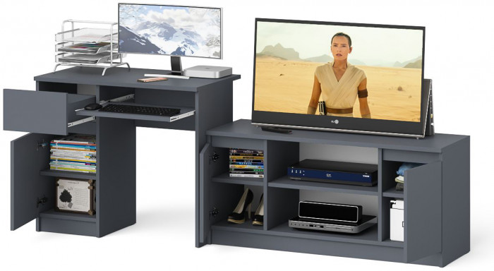 Мори Стол компьютерный МС-1 левый + Тумба МТВ1200.1, цвет графит, ШхГхВ 210,4х50х76,6 см., выдвижной ящик слева, НЕ универсальная сборка