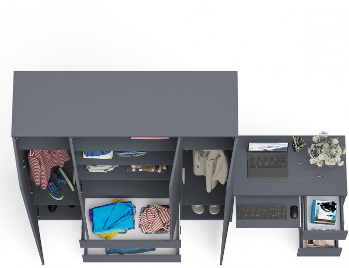 Мори компьютерный стол МС-6 правый + Шкаф МШ1600.1, графит