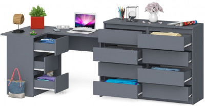 Мори Стол компьютерный МС-16 левый + Комод МК1200.8, цвет графит, ШхГхВ 244,8х84,9х94 см., выдвижные ящики слева, НЕ универсальная сборка