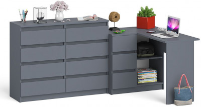 Мори Стол компьютерный МС-16 левый + Комод МК1200.8, цвет графит, ШхГхВ 244,8х84,9х94 см., выдвижные ящики слева, НЕ универсальная сборка