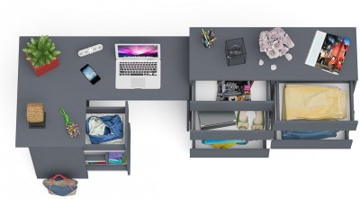 Мори Стол компьютерный МС-16 левый + Комод МК1200.8, цвет графит, ШхГхВ 244,8х84,9х94 см., выдвижные ящики слева, НЕ универсальная сборка