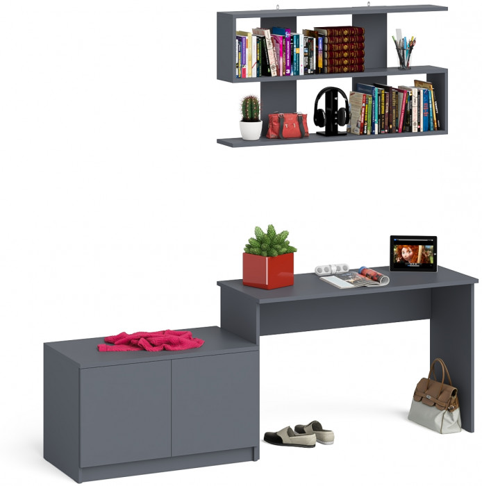 Мори письменный стол МСП1200.1 + Тумба МА900.1 + Полка 1200, графит