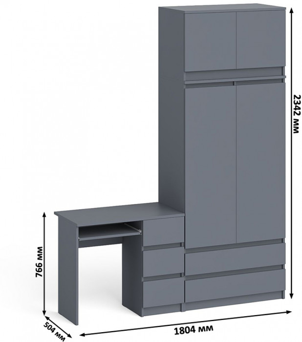 Мори Стол компьютерный МС-6 правый + Шкаф МШ900.1 + Антресоль МА900.1, цвет графит, ШхГхВ 180,4х50,4х234,2 см., выдвижные ящики справа, НЕ универ. сб.