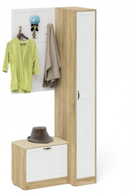 Прихожая П-6 Компоновка № 41, дуб сонома/фасады МДФ белое дерево фрезеровка прованс