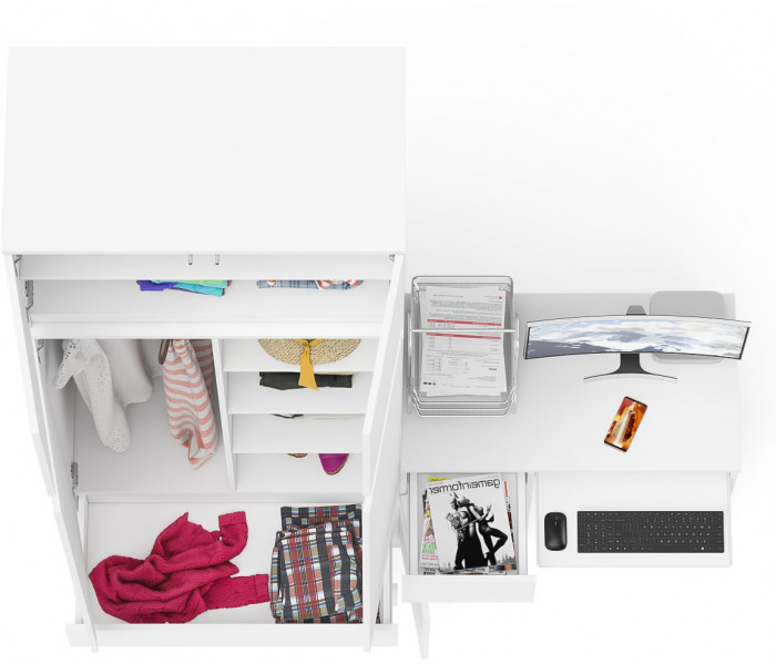 Мори компьютерный стол МС-1 левый + Шкаф МШ900.1 + Антресоль МА900.1, белый