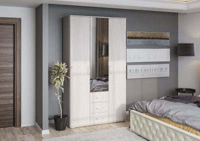 Шкаф трехдверный для одежды Белла, ясень белый