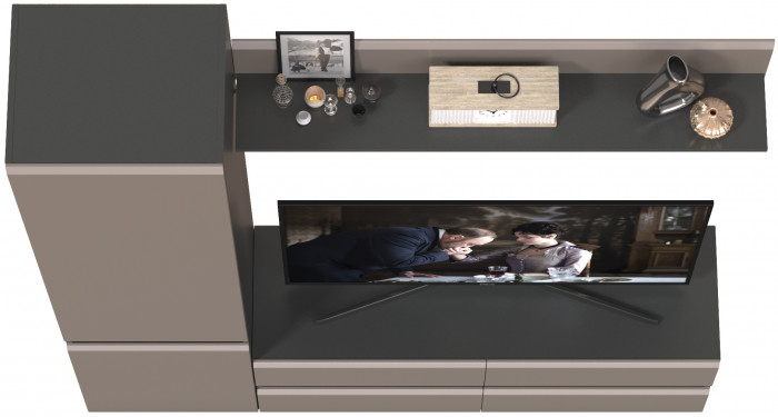 Сидней Комплектация № 046, цвет корпус: антрацит/фасады: МДФ веллюто капучино, ШхГхВ 179,9х41,3х205,2 см., ниша для ТВ 129х41х98 см., универс. сборка