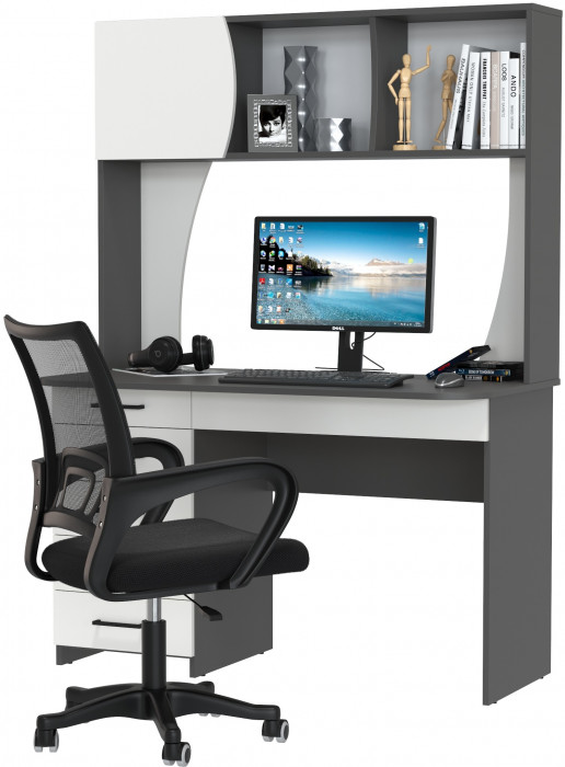 Стол 6-0606 Сигма + кресло 103 чёрное, цвет графит/белый, ШхГхВ 120,5х60,5х166 см., НЕ универсальная сборка