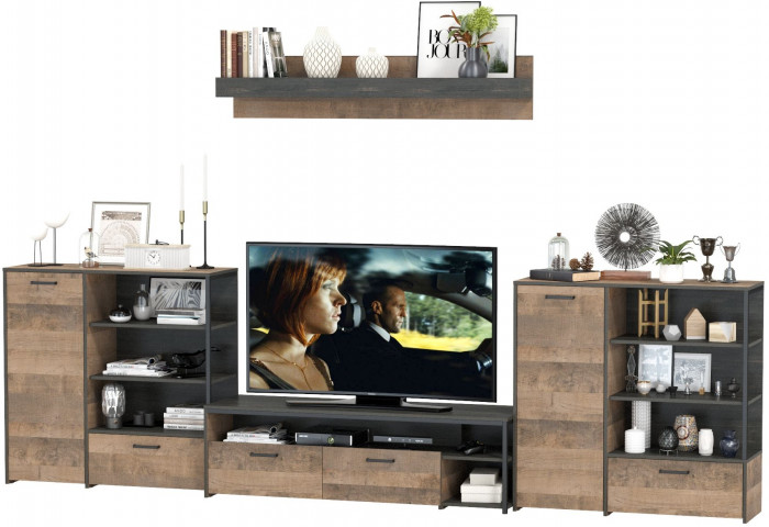 Трувор Гостиная 049, цвет дуб гранж песочный/интра, ШхГхВ 367,8х45,4х210 см., универсальная сборка