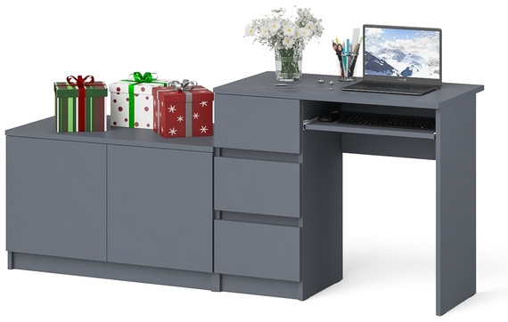 Мори компьютерный стол МС-6 левый + Тумба МА900.1, графит