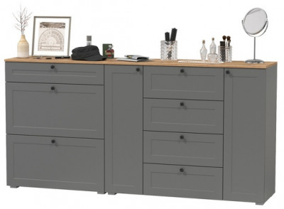 Остин 16.221 Комод + 16.121 Тумба для обуви, цвет серый графит/дуб крафт золотой, ШхГхВ 200х41,9х99,3 см., универсальная сборка