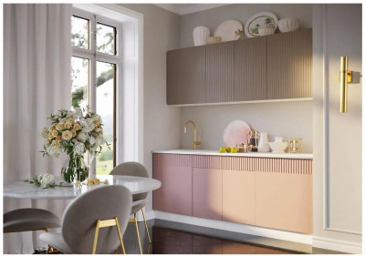 Кухня МДФ Оливия 2000 (Шарли Мокко/Шарли Пинк, Белый)