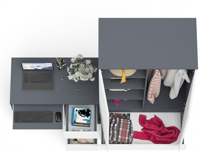 Мори компьютерный стол МС-6 правый + Шкаф МШ900.1, графит/белый