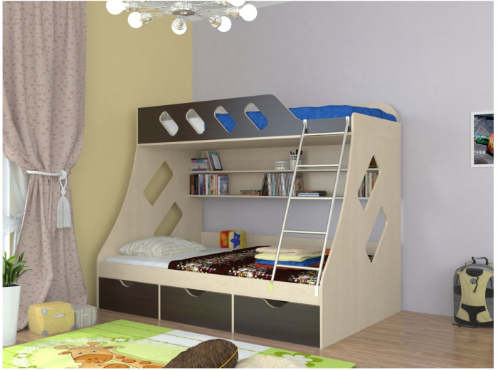 Дельта-20.01 Детская двухъярусная кровать с лестницей (Орех, Дуб Сонома)